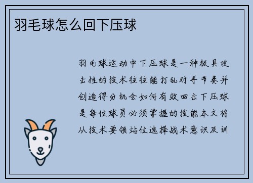 羽毛球怎么回下压球