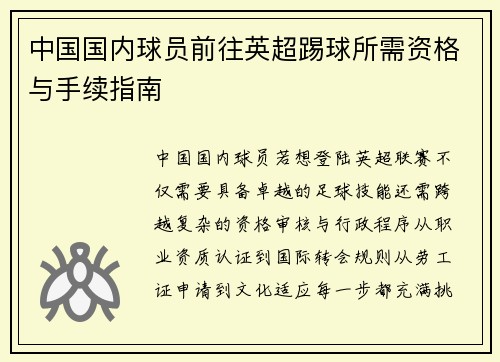 中国国内球员前往英超踢球所需资格与手续指南